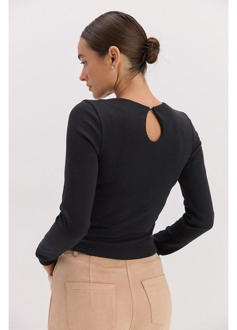 Чорний демісезонний лонгслів жіночий бавовна корсет рубчик з начосом 42 Arjen