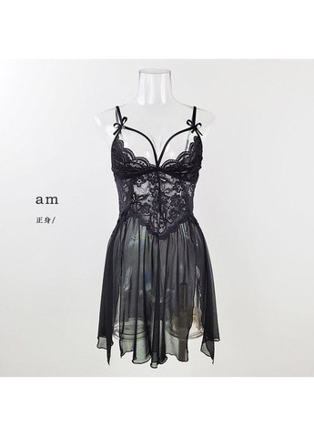 Кружевной пеньюар с разрезами "Grace" трусики стринги в комплекте цвет черный No Brand Грація (315041040)