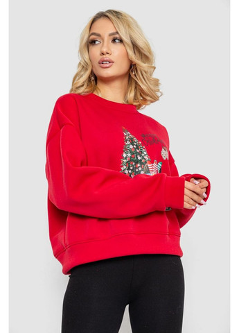 Красный батник женский на флисе с новогодним принтом,, 241r4002 Ager (315133173)