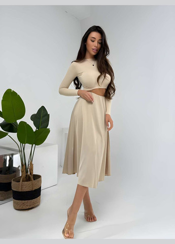 Бежевая повседневная, кэжуал, коктейльный, вечерний юбка с разрезом длинная миди женская дабл шелк 42-52 бордовая, бежевая, бутылка (зеленая) No Brand