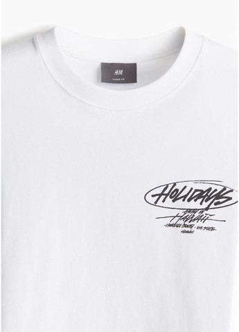 Белая мужская футболка свободного кроя с принтом н&м (56933) s белая H&M