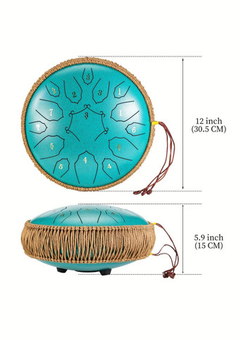 Глюкофон на 15 нот 30.5см (12") с сумкой и аксессуарами Tongue Drum Green музыкальный инструмент для медитации и йоги No Brand (338436982)