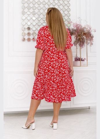 Красное повседневный платье с воланом а-силуэт No Brand с цветочным принтом