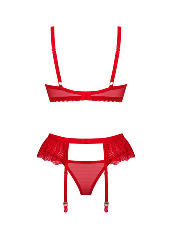 Червоний демісезонний комплект білизни (ліф, стрінги, пояс) Obsessive
