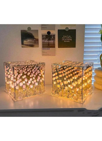 Нічник настільний світильник із нескінченними тюльпанами в кубі з 3D-ефектом No Brand (366304407)
