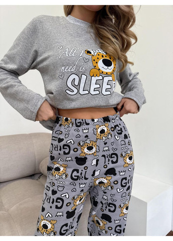 Серая всесезон теплая женская пижама с начесом м Vishnya