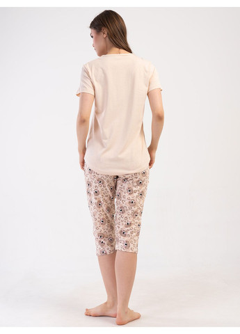 Бежевая всесезон пижама хлопковая женская большого размера (футболка, бриджи) футболка + бриджи Vienetta