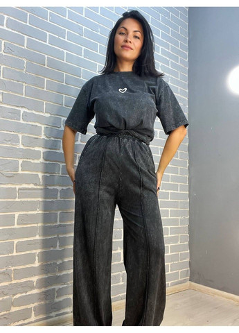 Костюм жіночий Coast Moda 4232 варений тай-дай брюки палаццо з футболкою оверсайз серце Coast Moda (302899765)