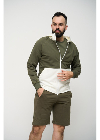 Спортивный костюм мужской лето SUMMER с кофтой на замке + шорты хаки молочный Handy Wear (293510739)