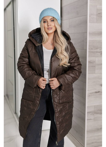 Коричневе демісезонне Зимове стьобане пальто -20° із плащівки лаке • ультратепле та стильне • ЗАМІРИ В ОПИСІ Vione