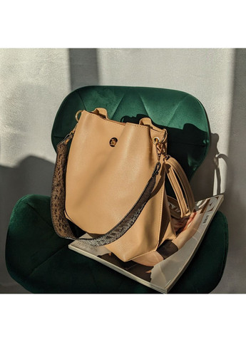 Класична містка жіноча сумка через плече, сумка бежевого кольору з двома ремінцями Denis No Brand (362588206)