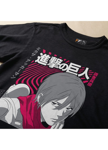 Чорна футболка з принтом атака титанів - мікаса 2 No Brand