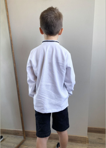 Біла дитяча лляна біла вишиванка на хлопчика вишита чорними нитками льон (332792198)