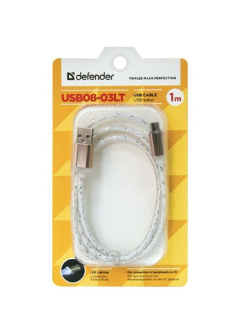 Дата кабель (87554) Defender USB08-03LT USB - Micro USB, GrayLED backlight, 1m (338628108)
