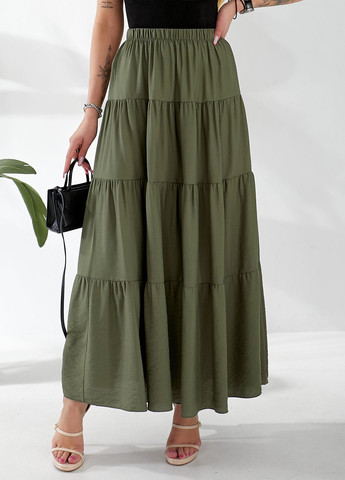 Льняна спідниця-максі кльош з воланом No Brand (332813616)