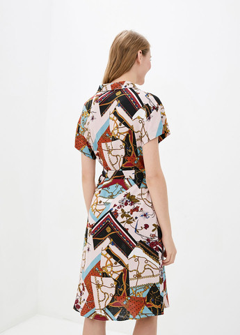 Комбинированное кэжуал платье-рубашка с принтом в стиле печворк. ORA с абстрактным узором