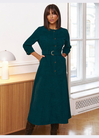 Зелена кежуал сукня-міді зеленого кольору з поясом Dressa однотонна