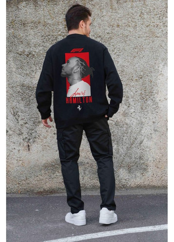Черный утепленный оверсайз свитшот на флисе с принтом hamilton black Without (362357868)