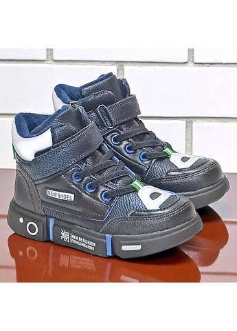 Синие спортивные, повседневные, кэжуал осенние демисезонные утепленные ботинки на флисе хайтопы на липучках для мальчика клиби Clibee