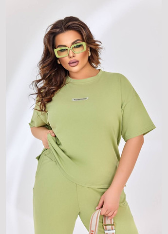 Однотонный летний батальный костюм зеленое яблоко с укороченными штанами/бриджами из качественной двухнитки пенье, костюм 2-ка No Brand 173-8 (295903308)