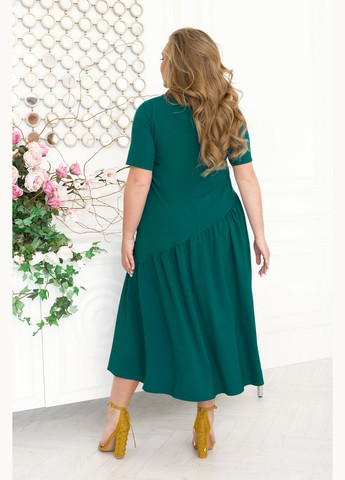 Зеленое повседневный асимметричное платье а-силуэт No Brand однотонное