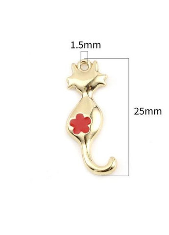 Підвіска Кулон шарм кішка кіт квітка Золотистий червона емаль 25 мм x 10 мм Finding (328943197)