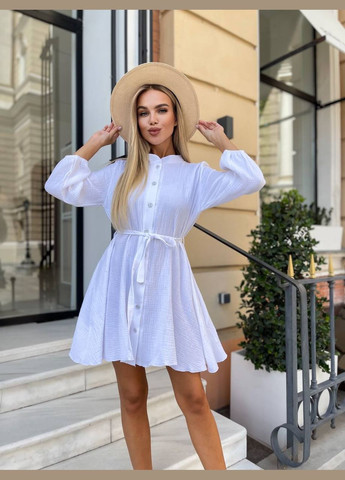 Белое повседневный, коктейльное, пляжное, кэжуал легкое платье из натурального муслина Vakko однотонное