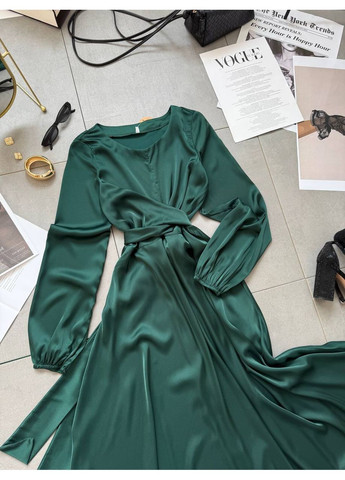 Зеленое повседневный, вечернее, кэжуал женское платье на запах No Brand однотонное