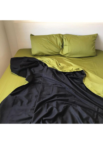 Постільна білизна Олива +чорний, сатин PREMIUM Полуторний розмір, наволочки 70/70 No Brand (364219842)