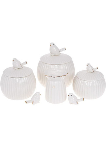 Банка порцелянова "Пташка" 500мл з об'ємним декором, білий глянець Bona (365248194)