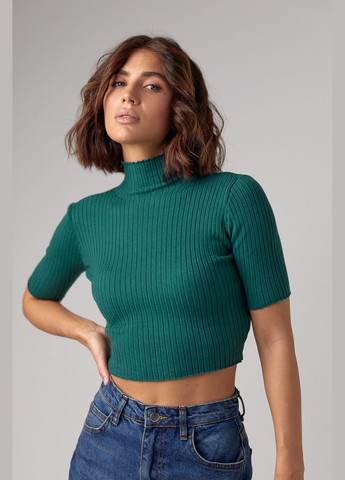 Зеленый демисезонный женская укороченная водолазка с коротким рукавом Lurex