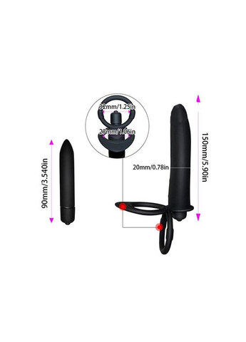 Эрекционное кольцо с вибрацией и фаллоимитатором для двойного проникновения - Черный - Анальные игрушки No Brand (335862434)