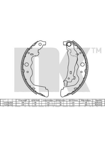 Колодки тормозные барабанные, комплект NK (362091818)