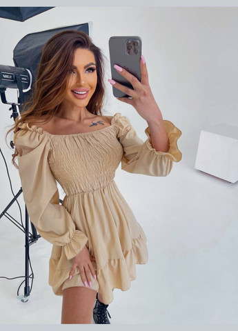 Бежева повсякденний жіноча сукня з спідницею-сонце Україна однотонна