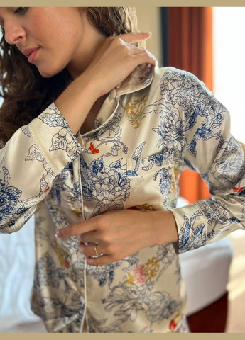 Комбинированная всесезон женская пижама 2477 (молочная) No Brand