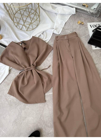 Костюм 2–ка з костюмки, з жилеткою та широкими штанами мод ЛКК-202, мокко, 50-52 No Brand (355469744)