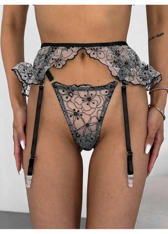 Бежевий прозорий мереживний комплект білизни з квітами No Brand