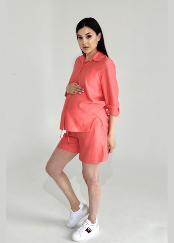 Летний костюм для беременных и кормящих с рубашкой и шортами кораллового цвета Dianora (335974572)