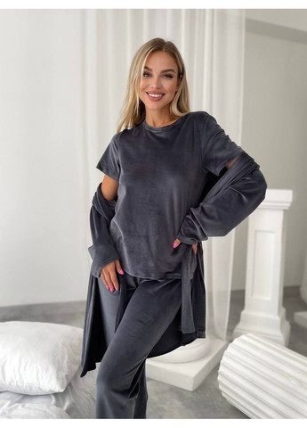 Графитовая всесезон пижама кофта + футболка + брюки Україна UMButik