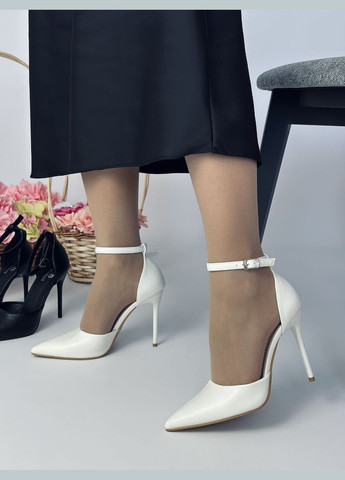 No Brand Жіночі білі туфлі з ремінцем на шпильці еко шкіра туфлі-човники білий з, — всесезон (322858144)