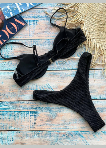 Чорний літній купальник (жатка ліф чорний) роздільний Ghazel
