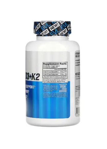 Вітамін D3 + K2 125 мг/90 мг, 60 капсул EVLution Nutrition (302521206)