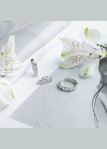 Срібні сережки Плетіння з яскравими білими каменями фіанітами по формі Каштан (342335047)