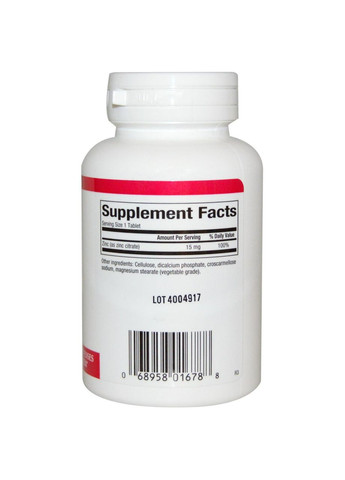 Цитрат цинка, 15 мг, 90 таблеток Natural Factors (364312384)