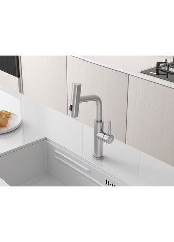 Змішувач на кухню водоспад з висувною лійкою нержавіючий Nett LS-35 (352730007)