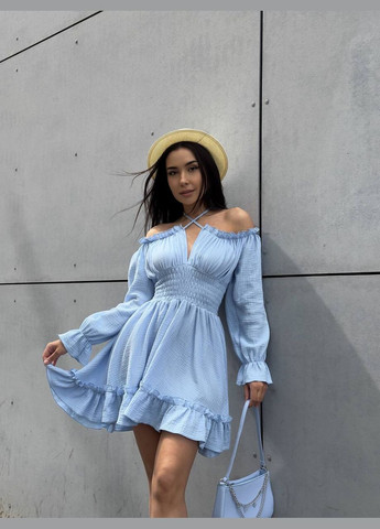 Голубое кэжуал платье N.Family однотонное