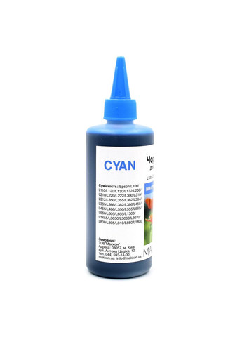 Чернила для Epson L100/L200/L300/L800 (C13T66424A/C13T67324A) 250 мл синий (IMN-EPS-L100-250C) Makkon (338432586)