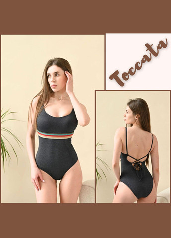 Черный демисезонный купальник цельный с формованной чашкой и встроенным «пуш-ап» декорирован ярким пояском черный noele psw/2 Toccata
