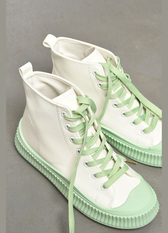 Білі кеди жіночі високі біло-м`ятного кольору на шнурівці Let's Shop
