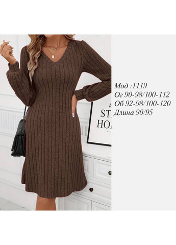 Коричнева повсякденний, вечірня, ділова, кежуал жіноча сукня дзвін No Brand однотонна
